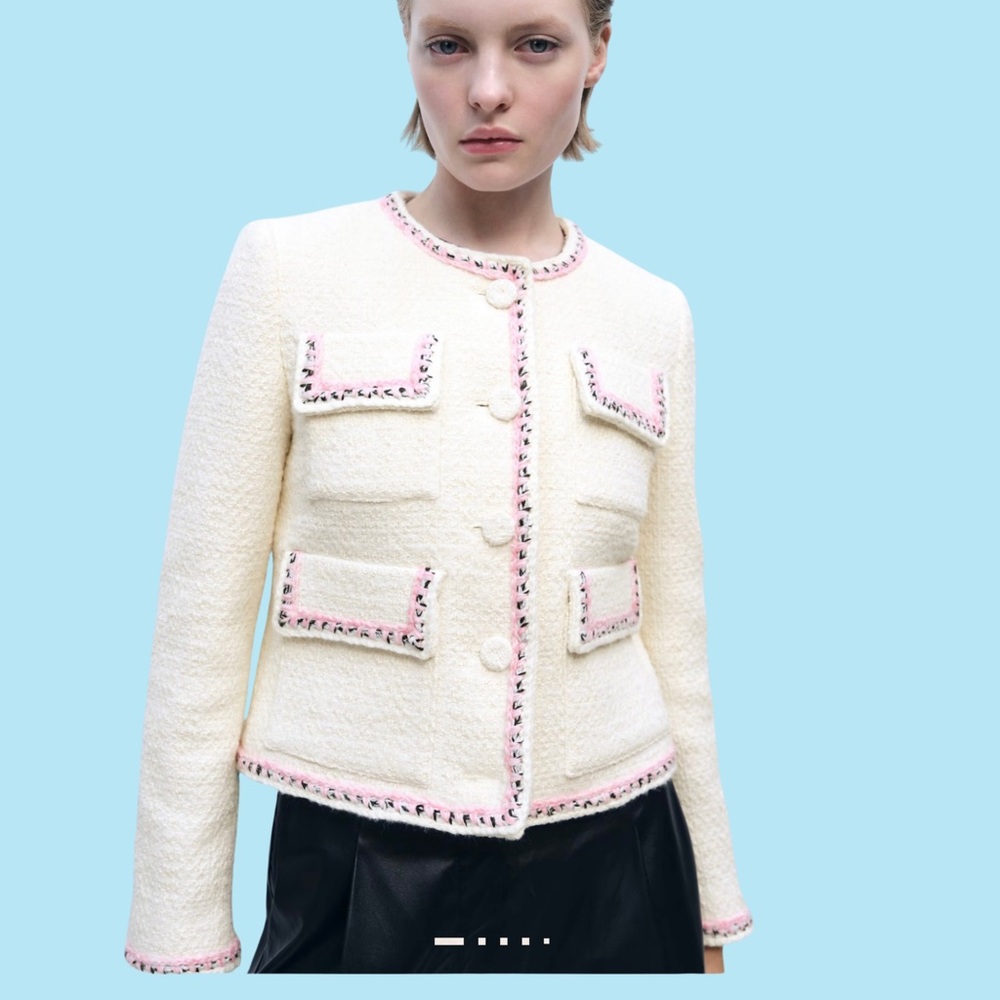 NWT- Mango Brand, Cream Blazer with Pink and Black Accents
